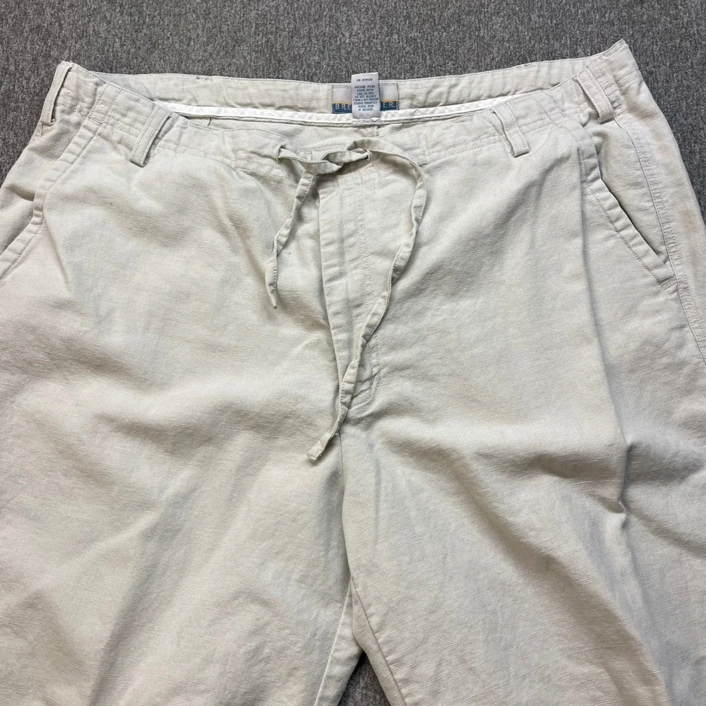 Breakwater Mens Linen Cotton Blend Drawstring Pants Beige 40x32 Relaxed Fit